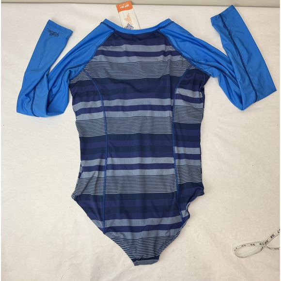 NWT UV Skinz UPF 50+ Swimsuit Long Sleeve Blue Stripes Women's Large - Picture 10 of 10